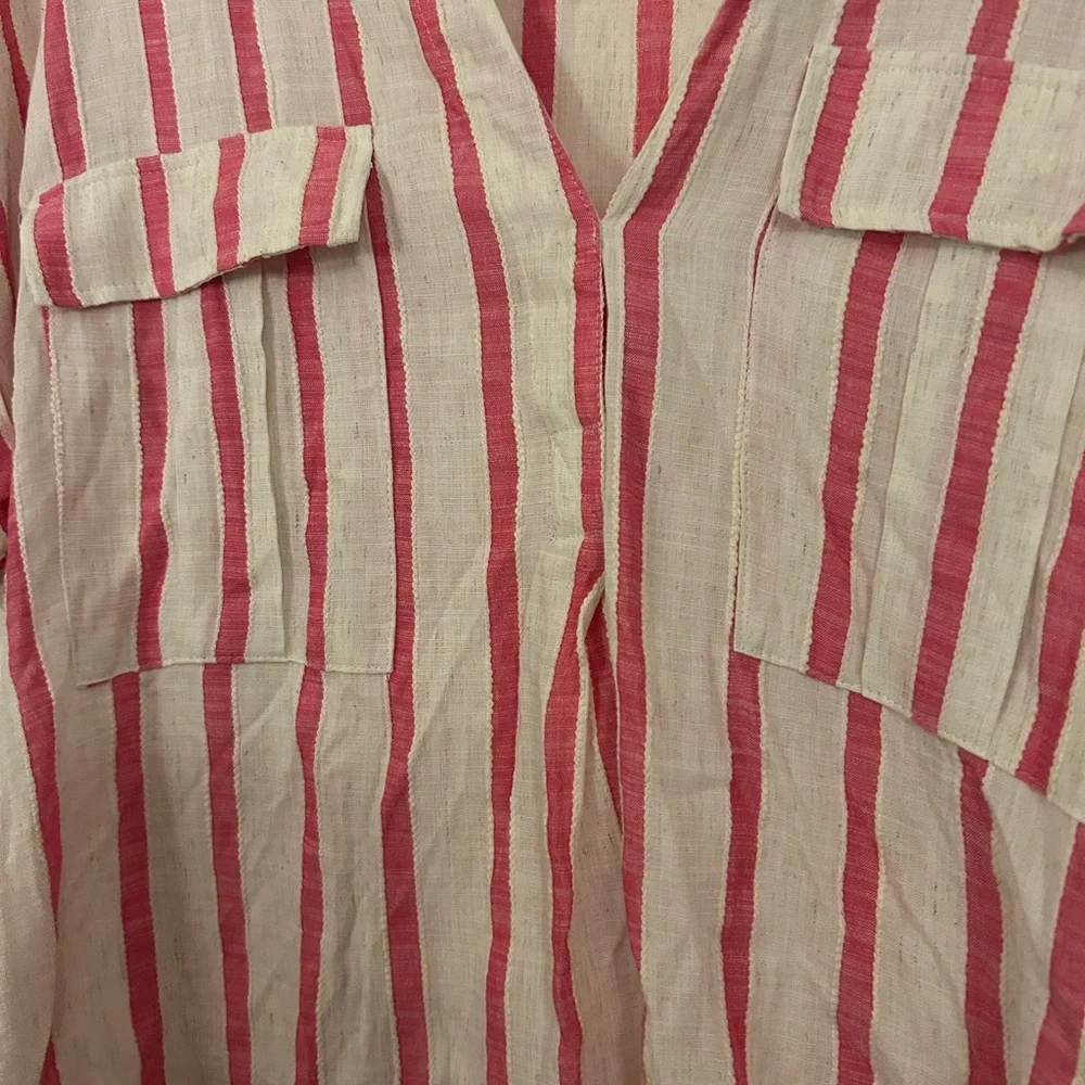 Anthropologie Maeve Amira Striped Linen Blend Top Ivory Pink - Picture 3 of 6